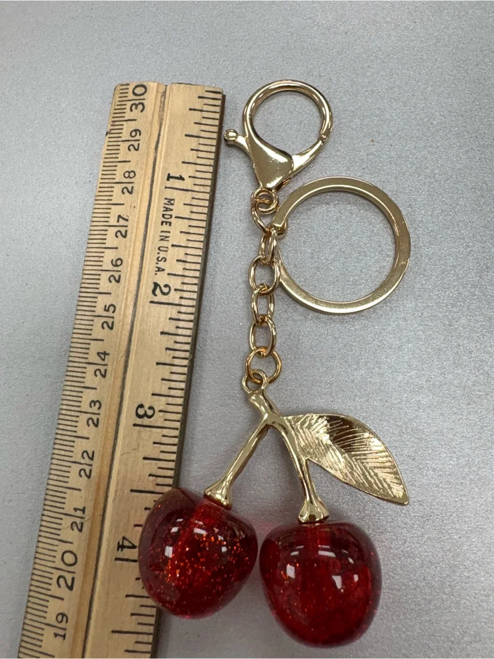 🍒 Y2K Aesthetic Red Glitter Resin Cherry Purse Charm Gold Hardware